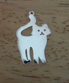 Large Detailed Flat Standing Cat Sterling Silver Charm