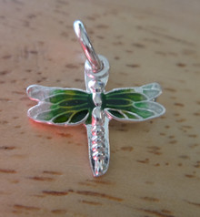 16x15mm Green & Yellow Enamel Dragonfly Sterling silver Charm