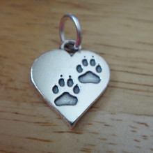 15x17mm Small Solid Heart with Paw Prints Sterling Silver Charm