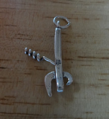 3D Movable Can Opener Cork Screw Sterling Silver Charm