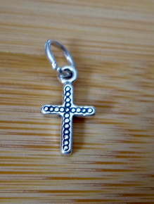 7x12mm Tiny Dots decorating Baby Cross Sterling Silver Charm!