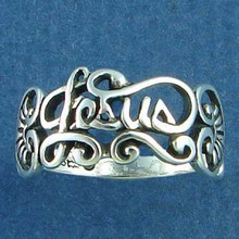sizes 5 6 7 8 9 or 10 Sterling Silver says Jesus on Cut Out Ring