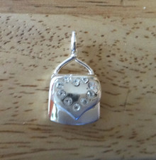 Movable (Opens & Closes) Crystal Heart Purse Sterling Silver Charm