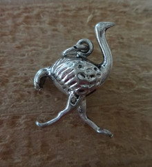 3D 15x22mm 3.5 gram Ostrich Zoo Animal Bird Sterling Silver Charm