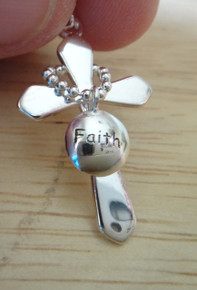 15x25mm Movable Cross says Faith Sterling Silver Charm