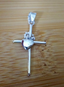15x27mm Movable Cross with Heart Sterling Silver Charm