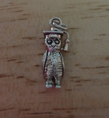 3d Long Owl with Graduation Cap Sterling Silver Charm