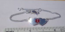 5-5.75" Adjustable Sterling Silver Double Heart Child Medical Alert Bracelet