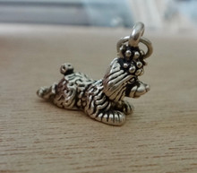 3D 18x14mm 4 gram Princess Poodle with Crown Sterling Silver Charm