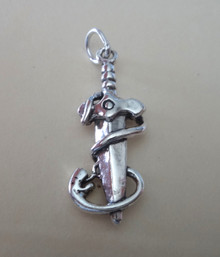 11x27mm 3D Dagger with Snake Sterling Silver Charm