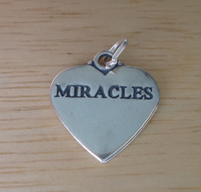 18mm Double sided Heart says Miracles on it Sterling Silver Charm