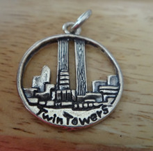 22mm Round World Trade Center says New York Twin Towers Sterling Silver Charm