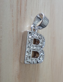 8x11mm Small Clear Crystals on Alphabet Letter Initial B Sterling Silver Charm