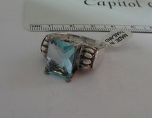 size 8 Sterling Silver Lg Rectangle Blue CZ Crystal Ring
