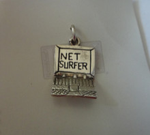 3D 12x19mm says Net Surfer Computer Laptop Sterling Silver Charm