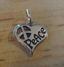 13x15mm Small version Heart says Peace Sign Sterling Silver Charm