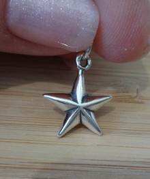Small 13mm 5 Point Raised Detail Star Sterling Silver Charm