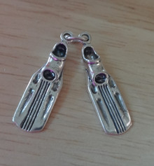 3D 25x16mm Movable Swim Fins Snorkeling Sterling Silver Charm