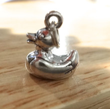 3D 12x13mm Cute Rubber Duck Sterling Silver Charm