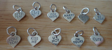 11 Tiny 11x9mm Sterling Silver Valentine Conversation Heart Charms