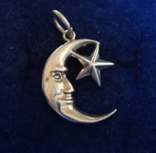 13x17mm Man in Moon Face & Star Sterling Silver Charm