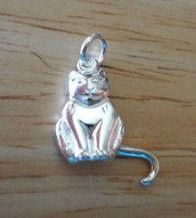 15x15mm Cute Cat with Movable Tail Sterling Silver Charm!