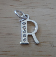 9x16mm 5 Clear Crystals Alphabet Letter Initial R Sterling Silver Charm