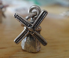 3D 10x13mm Sm Detailed Dutch Holland Windmill Sterling Silver Charm