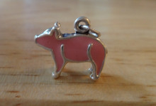 Lg Heavy 4 gram Solid Pink Enamel Pig Sterling Silver Charm