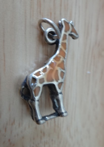 3D 16x18mm Orange Enamel Giraffe Zoo Sterling Silver Charm