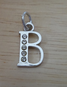 8x16mm 5 Clear Crystals Alphabet Letter Initial B Sterling Silver Charm