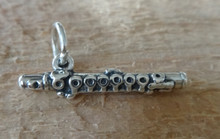 3D 25x6mm Flute Music Sterling Silver Charm