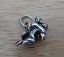 3D 15x12mm Two Wrestlers Wrestling Sterling Silver Charm