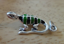 12x23mm Green & Black Enamel Gecko Lizard Sterling Silver Charm