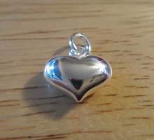 13x13mm Plain Shiny Puffy Heart Sterling Silver Charm Pendant