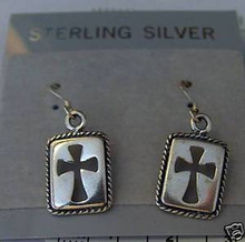 Sterling Silver Rectangular Cutout Cross Wire Earrings