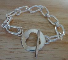 7.5" Heavy 29g Sterling Silver Heart Toggle Charm Bracelet