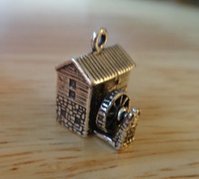 3D 15x12mm detailed Movable Saw Grist Mill Sterling Silver Charm
