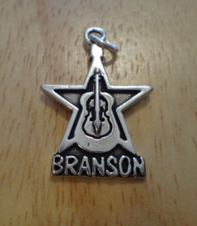 27x19mm Star & Guitar that says Branson Sterling Silver Charm