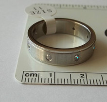 size 11 Stainless Steel Men's with clear crystals all around 6 mm Band Ring
