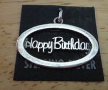 Cut Out says Happy Birthday Oval Sterling Silver Charm