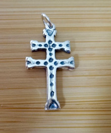 12x25mm Double Bar Patriarchal French Cross of Lorraine Sterling Silver Charm