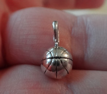 3D Sterling Silver Solid 8 mm Basketball Ball Charm with bale