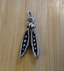 8x17mm 3D Double Pea Pod with 4 Peas Sterling Silver Charm