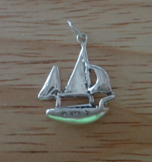 3D 17x20mm Sailboat 3 Sail Boat Sterling Silver Charm