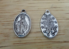 Silver Pewter Small 20x12mm oval Miraculous Mary Charm