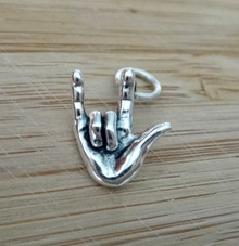 Sterling Silver 3D 11x14mm American Sign Language I Love you Charm