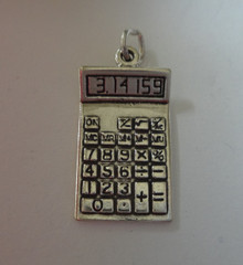 3D Lg School Teacher Calculator Sterling Silver Math Pi Charm