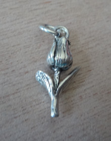 3D 11x23mm Tulip Flower Sterling Silver Charm
