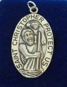 38x21mm xLarge Sterling Silver 6 gram Oval Saint St Christopher Medal Charm